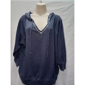 Make + Model women blue hoodie large pullover v neck drawstring‎